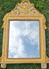 ANCIEN MIROIR A FRONTON EN BOIS DORE PROVENCAL 19eme