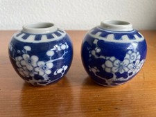 Set 2 Ancien Chinois Glaçure Bleu et Blanc Gingembre Pot Prunus Miniature