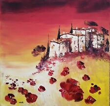 Grand Tableau de Nolac 60X60 cm peinture au couteau Coquelicots de l'aube