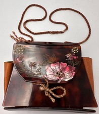 ?? Ancien sac rétro minaudière à soufflet en résine cuir et nacre