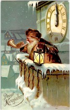 CPA - Prosit Neujahr - Bonne année - Cor - Olifant - Horloge - Lanterne.