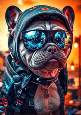 Photo A4 bouledogue stylé avec lunettes miroir bleues – 798