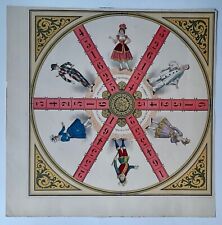 Jeu de dé autour d'Arlequin Polichinelle Pierrot etc Lithographie couleur 19ème