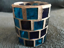 Photophore en Verre Mosaïque Bleu Artisanal