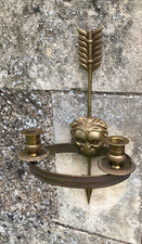 Beautiful Antique French Solid Brass Arrow and Lions Head Sconce Light Fitting