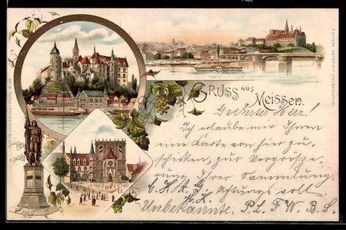 Lithographie meissen paquebot - lithographie, meissen,