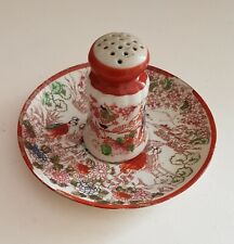 ANCIENNE SALIERE et sa SOUCOUPE  décor Japon porcelaine fine 