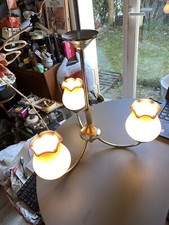 Lustre suspension 3 feux lampes, opaline chromé vintage design années 70