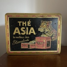 THÉ ASIA CEYLAN 500 SACHETS CLICHY GRANDE BOITE EN TÔLE Circa 1930 B État Rare