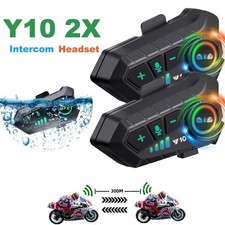 2x Intercom Casque Moto Interphone Sans fil Bluetooth Téléphone Pack Duo Fr Neuf