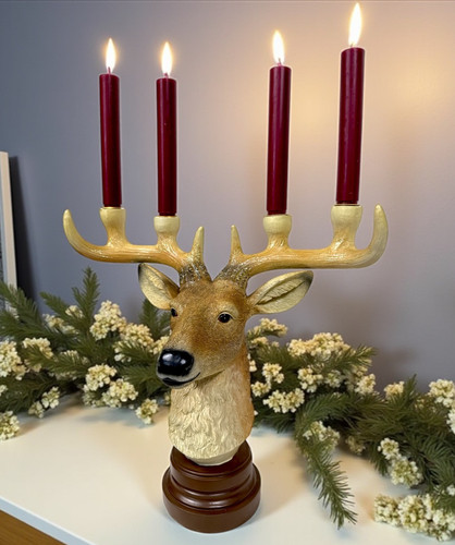 Bougeoir cerf tête bois - cerf,