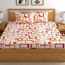 Draps De Lit King En Coton Avec 2 Housses D'Oreiller 140tc Géométrique Orange