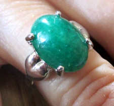Bague rhodié argent pierre naturelle vert émeraude beau bijou vintage Taille 52