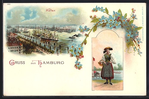 Lithographie hambourg port - lithographie,