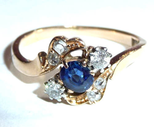 Ring antique 585 gold - , sapphire