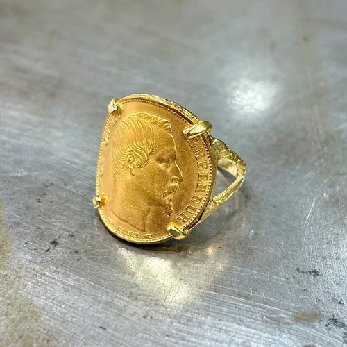Bague pièce jaune 750 - pièce,
