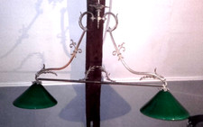 XIX Lustre De Billard Bronze Et Opaline Verte