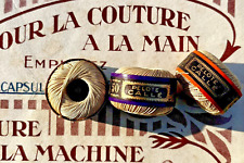 Mercerie ancienne, TRIO de BOBINES/ PELOTES "Callé" FIL de LIN N°60 et 50