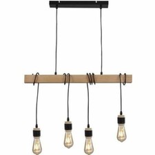 Suspension industrielle 4 têtes en bois Noir Ampoules décoratives E27 40W fourni