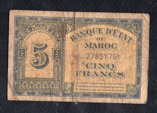 Maroc francs 1944 etat b - 5,