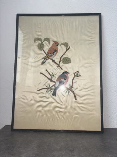 Ancien tableau sur - tableau, soie