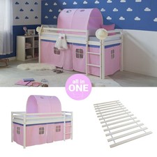 Lit superposé 90x200 Lit d'enfant mezzanine Lattes Bois Tunnel Rose Homestyle4u