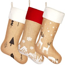 Lot 3 Bottes Noël Village Enneigé, Sapins Rennes Chaussettes Noel 52 cm Grande