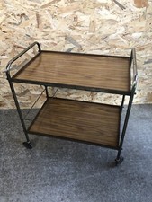 Ancienne Desserte Servante Métal Sur Roulettes + Plateaux Bois Années 70 Vintage