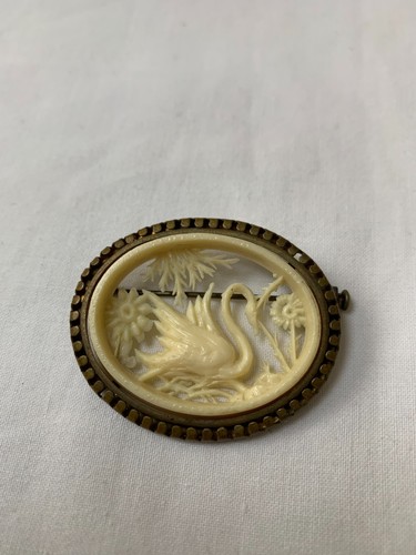 Broche ancienne cygne camée - ancienne,