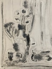 Peinture Abstrait Gouache Papier composition au bouquet de fleurs et vase, 1987