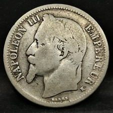 1 FRANC 1866 K BORDEAUX ARGENT 835‰ NAPOLEON III TETE LAUREE / FRANCE / USURE