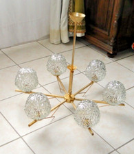 Lustre plafonnier ancien en laiton 6 branches  6 feux VINTAGE 60
