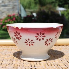 Ancien bol en faïence pochoir rouge terre de fer ø 13 cm