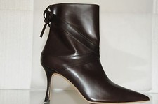 $1295 NEW Manolo Blahnik CLASSIC Ankle Boots Leather Dark Brown Booties Shoes 39