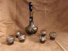 service à liqueur cristal de Bohême : décor émaillé papillon