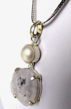 Superbe pendentif argent massif pur 925 pierre coquillage perle unique bijou 234