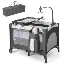 4 en 1 Lit Parapluie Bébé avec Matelas & Table à Langer Lit Bébé Evolutif avec