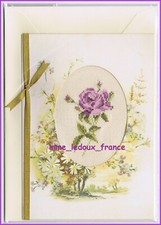 Carte brodée Main Rose Mauve