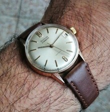 Ancienne Montre homme Mécanique Vintage Watch ALTITUDE EURODATE Cuir Plaqué OR