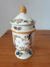Pot à pharmacie couvert en porcelaine rep. Vieux Moustiers du XVIIIe 8x18 cm