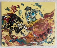 PEINTURE TOILE TABLEAU Corrida Tauromachie Taureau 46x38cm ORIGINAL Neuf