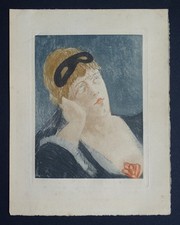 Félicien ROPS Gravure originale signée Portrait Buveuse d'absinthe Symbolisme