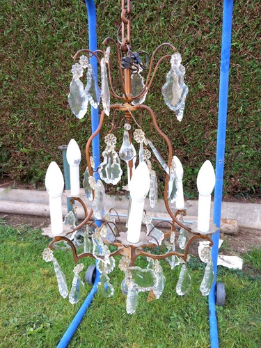 Lustre cage ancien - ancien, pampilles