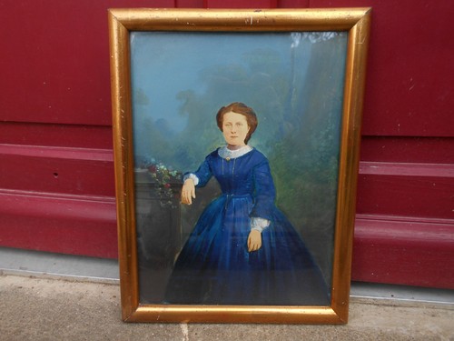 Ancien portrait femme - , robe