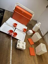 N.1 Valise  PANIER PICNIC ORANGE années 70 Vintage BOXTER Vaisselle De Campeur