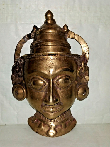 Masque bronze antique indien - bronze,