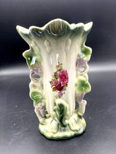 Ancien vase de mariée en porcelaine émaillé et brillant vintage à décor de fleur
