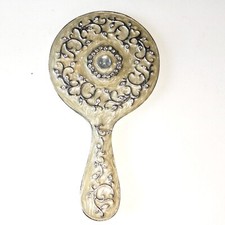 MIROIR FACE A MAIN ÉMAIL CLOISONNÉ ARGENTÉ STRASS XXe