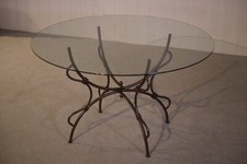 Table piètement en fer forgé pliant et plateau en verre intérieur/extérieur 1960