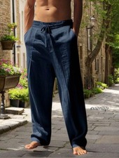 pantalon en lin bleu marine